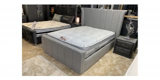 Cadence King 5ft Grey Bed 130cm Headboard With Winged Gas Lift Ottoman Storage Front End Opening And Sprung Slat Base