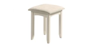 Cameo Dressing Stool - Stone White - Ivory Faux Suede - Stone White Lacquer - Solid Pine