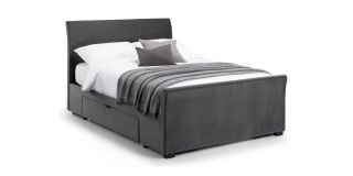 Capri Fabric Bed with 2 Drawers - Dark Grey Velvet - Grey Velvet - Hardwood Frame - Other Sizes Available - 135 cm 150 cm 180CM