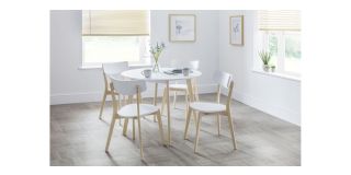 Casa Round Dining Table - Matt White Lacquered Top with Limed Oak Effect Base - Solid Malaysian Hardwood with MDF