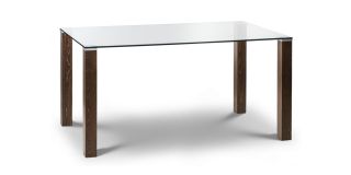 Cayman Dining Table - Walnut Coloured Lacquered Finish - Solid Beech with Tempered Glass