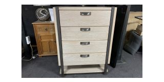 Wooden Industrial Chic 4 Drawer Chest Of Drawers - Sold As Seen - Ex-display Showroom Product 49265