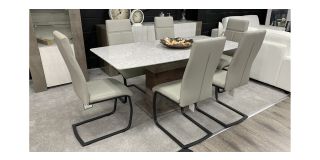 Bravia 1.8m Marble Effect Glass Dining Table With 6 Grey Chairs(w40cm d55 h 105)