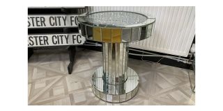Round Mirrored Crushed Glass Side Table - Cracked On Base Sold As Seen - Ex-display Showroom Product 49244
