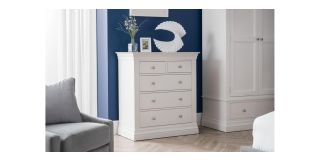 Clermont 3+2 Drawer Chest - White - White Lacquer - Solid Pine with MDF
