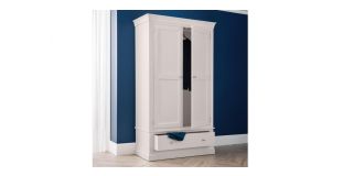 Clermont 2 Door 1 Drawer Wardrobe - Light Grey - Light Grey Lacquer - Solid Pine with MDF