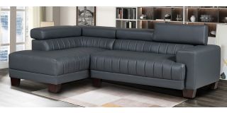 Milano Grey LHF Bonded Leather Corner Sofa With Adjustable Headrests And Wooden Legs