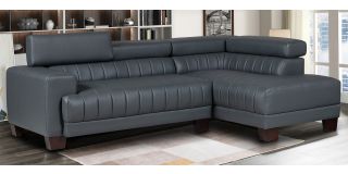Milano Grey RHF Bonded Leather Corner Sofa With Adjustable Headrests And Wooden Legs