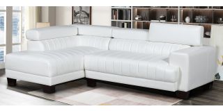Milano White LHF Bonded Leather Corner Sofa With Adjustable Headrests And Wooden Legs