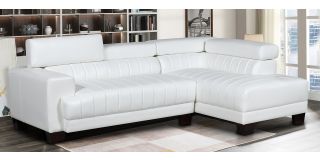 Milano White RHF Bonded Leather Corner Sofa With Adjustable Headrests And Wooden Legs