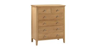 Cotswold 4+2 Drawer Chest - Natural Satin Lacquer - Solid Oak with Real Oak Veneers