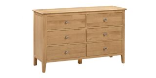 Cotswold 6 Drawer Wide Chest - Natural Satin Lacquer - Solid Oak with Real Oak Veneers
