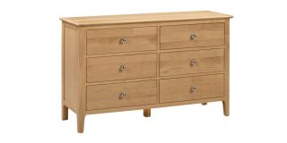 Cotswold 6 Drawer Wide Chest - Natural Satin Lacquer - Solid Oak with Real Oak Veneers