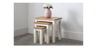 Coxmoor Nest of 3 Tables - Ivory & Oak - White and Oak Coloured Lacquered Finish - Solid Oak