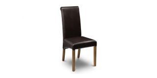 Cuba Dining Chair - Brown Faux Leather - Light Oak Effect