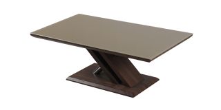 Cuba Coffee Table Dark Wood effect with Khaki Glass and Chrome Legs