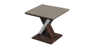 Cuba End Table Dark Wood effect with Khaki Glass and Chrome Legs