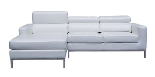 Cuno White LHF Bonded Leather Corner Sofa With Adjustable Headrests And Chrome Legs