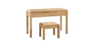 Curve 2 Drawer Dressing Table & Stool - Waxed Oak - Solid Oak with Real Oak Veneers