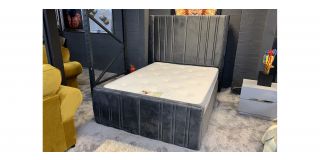 Cyrus Double 4ft6 Grey Bed 130cm Headboard With Winged Gas Lift Ottoman Storage Front End Opening And Sprung Slat Base And Mattress Ex-Display Showroom Model 49020
