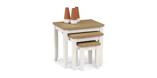 Davenport Nest of Tables - Oak Veneered Top with an Ivory Lacquered Base - Solid Malaysian Hardwood and Veneers