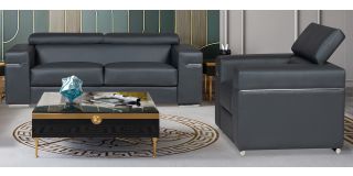Denny Grey Bonded Leather 3 + 2 Sofa Set With Chrome Legs And Adjustable Headrests