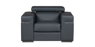 Denny Grey Bonded Leather Armchair With Chrome Legs And Adjustable Headrests