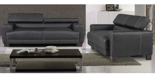 Devon Black Bonded Leather 3 + 2 Sofa Set With Wooden Legs And Adjustable Headrests