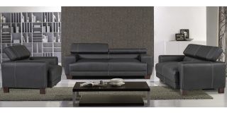 Devon Black Bonded Leather 3 + 2 + 1 Sofa Set With Wooden Legs And Adjustable Headrests
