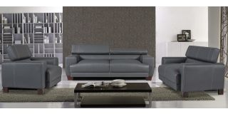 Devon Grey Bonded Leather 3 + 2 + 1 Sofa Set With Wooden Legs And Adjustable Headrests