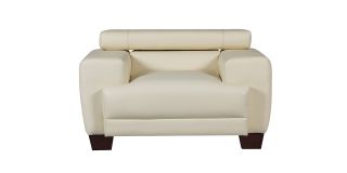 Devon Cream Bonded Leather Armchair With Wooden Legs And Adjustable Headrests