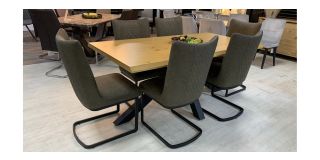 1.8m Oak Dining Table With 6 Khaki Fabric Chairs(w47cm, d57, h96) Ex-display