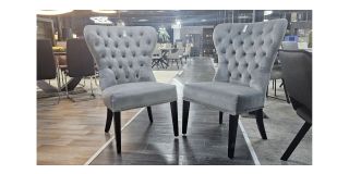 Pair Of Grey Studded Plush Velvet Dining Chairs Ex-Display 50617