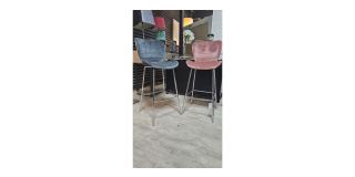 Pair Of Blue And Pink Plush Velvet Bar Stools With Chrome Legs Ex-Display 50618