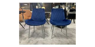 Pair Of Blue Quilted Front Plush Fabric Chairs With Chrome Legs