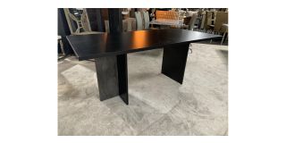 1.9m Black Mat Lacquer Dining Table With Black And Grey Contrast Legs