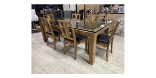 Glass And Tiger Wood 2m Dining Table With 6 Chairs Clearance- Few Light Scratches On Glass Top - Table Colour Faded On One End 50701