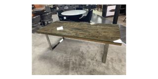 2.2m Railway Sleeper Dining Table With Glass Top And Chrome Legs