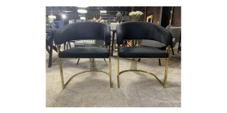 Pair Of Black And Gold Grandeur Dining Table Chairs With Plush Velvet Seat