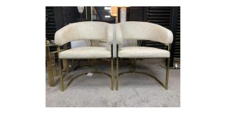 Pair Of Cream And Gold Grandeur Dining Table Chairs With Plush Velvet Seat