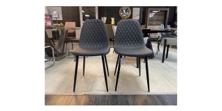 Pair Of Grey Faux Leather Quilted Front Dining Chairs With Black Legs