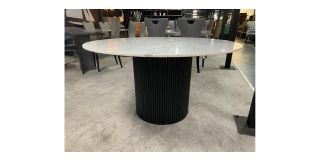 1.4m Diameter Round White And Grey Marble Dining Table With Fluted Wooden Base