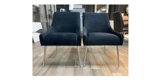 Pair Of Black Plush Velvet Dining Chairs With Chrome Legs And Handle Also Available In Grey And Blue