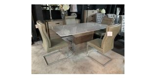 Breville 1.8m Grey Marble Effect Dining Table With 4 Mushroom Grey PU Chairs - Chair(w45m d55cm h100cm) Showroom Clearance Model 51034