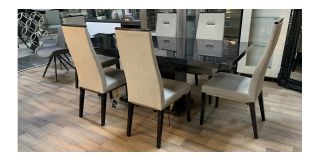 1.6m Black Dining Table Extending To 2.1m With 6 Grey Faux Leather Chairs - Few Scuffs And Marks(w50cm, d56, h110) Ex-display