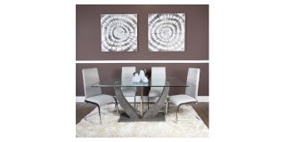 Salisbury Grey Dining Set - Glass Top Dining Table With Six Chrome Leg Chairs