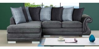 Evisa Grey Fabric LHF Corner Sofa With Chrome Legs and Scatter Back