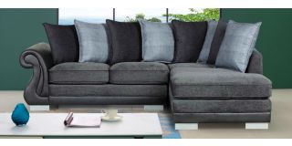 Evisa Grey Fabric RHF Corner Sofa With Chrome Legs and Scatter Back