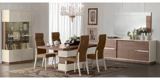 Evolution Ivory and Wood 1.8m (Extending to 225cm) Dining Table With Six Brown Chairs