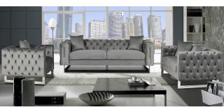 Fenzi Grey Fabric 3 + 2 + 1 Sofa Set Plush Velvet With Chrome Legs